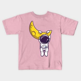 Astronaut Hanging On Moon Cartoon Kids T-Shirt